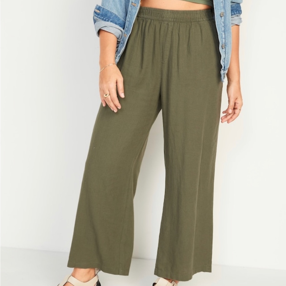 High-Waisted Linen-Blend Wide-Leg Pants